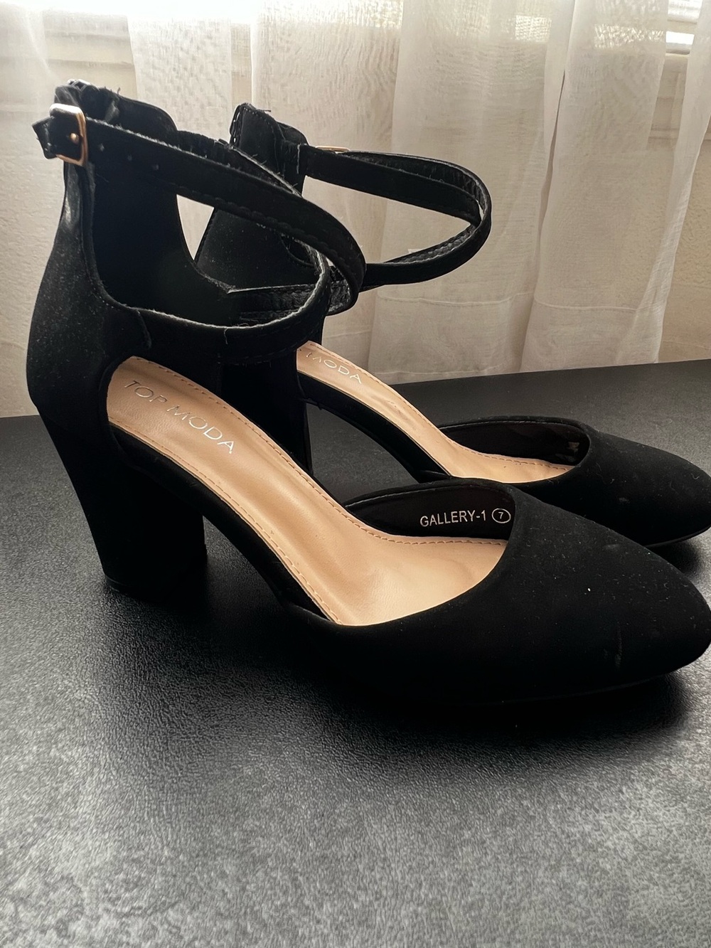 Women's Black Strappy Ankle-Zip Flats